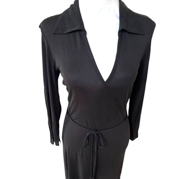 Y2K 90'S STYLE VINTAGE BEBE BLACK SLIP MIDI WRAP DRESS SMALL MADE IN USA - Picture 2 of 5